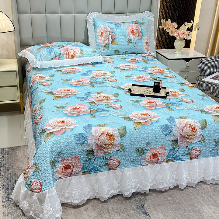 Floral Pattern Quilted Bedding Set