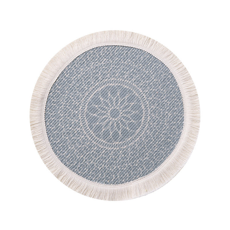 Round woven placemat with fringes and mandala jacquard structure Stornfield