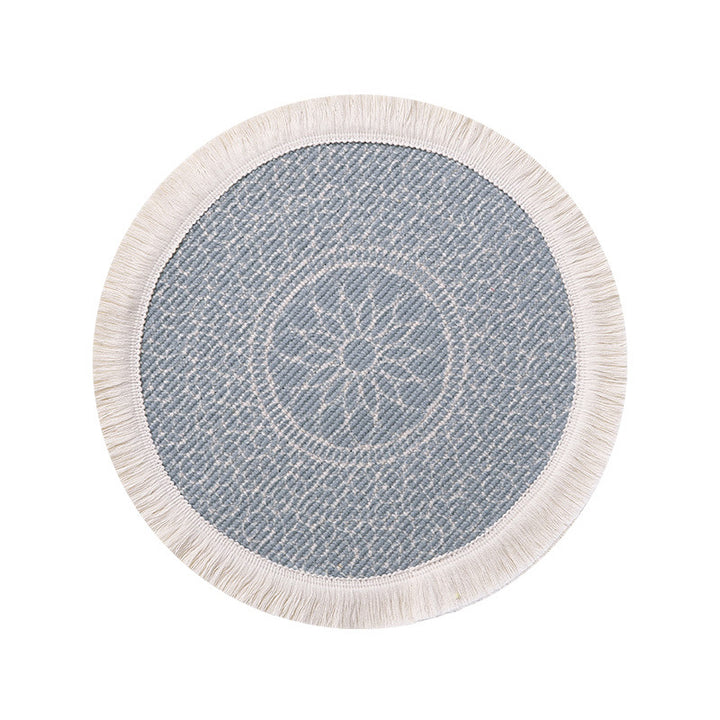 Round woven placemat with fringes and mandala jacquard structure Stornfield