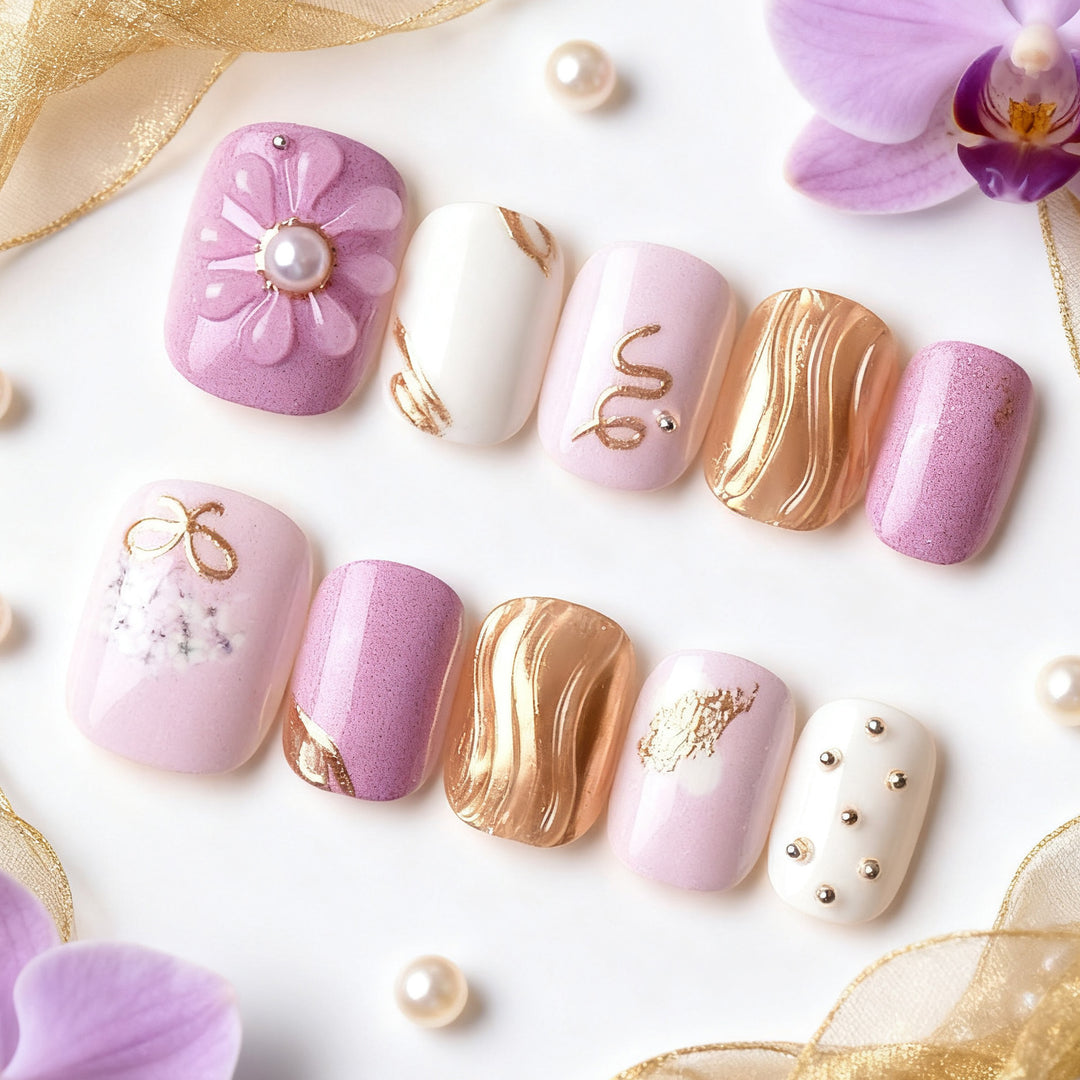 Floral and Pearl Decorative Press-On Nail Art Set Stornfield