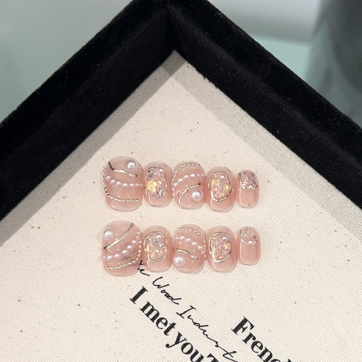 Elegant Pearl and Crystal-Accented Press-On Nail Set
