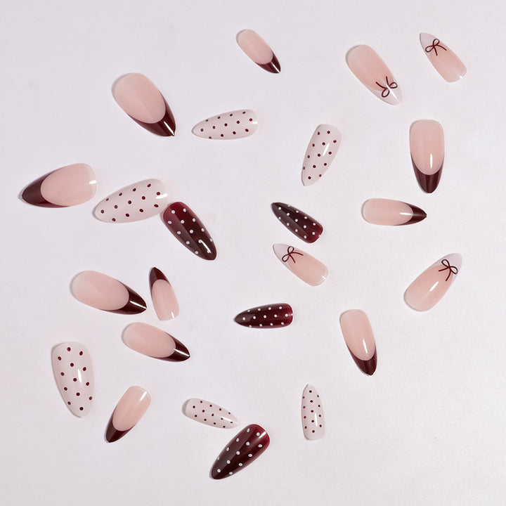 Artistic Press-On Nail Set with Bow and Dot Design Stornfield