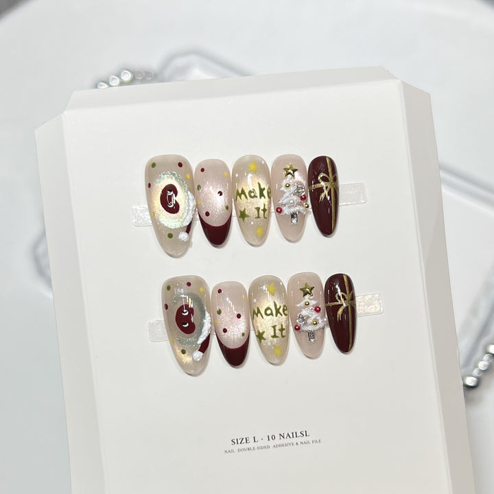 Artistic Christmas-Themed Press-On Nail Set