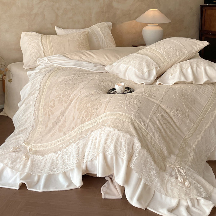 Lace-Trimmed Embroidered Cotton Duvet Cover Set