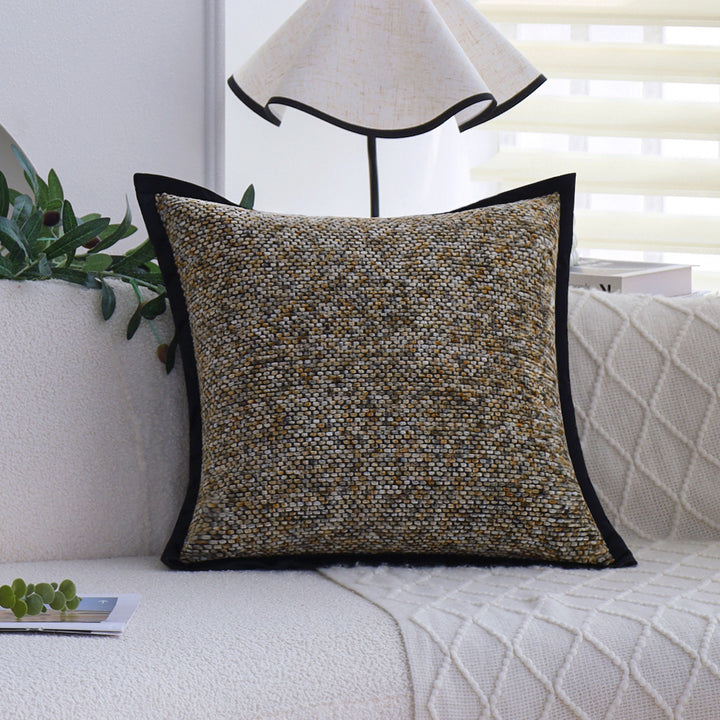 Square decorative cushion cover with粗糙 woven bouclé look and fine piping Stornfield
