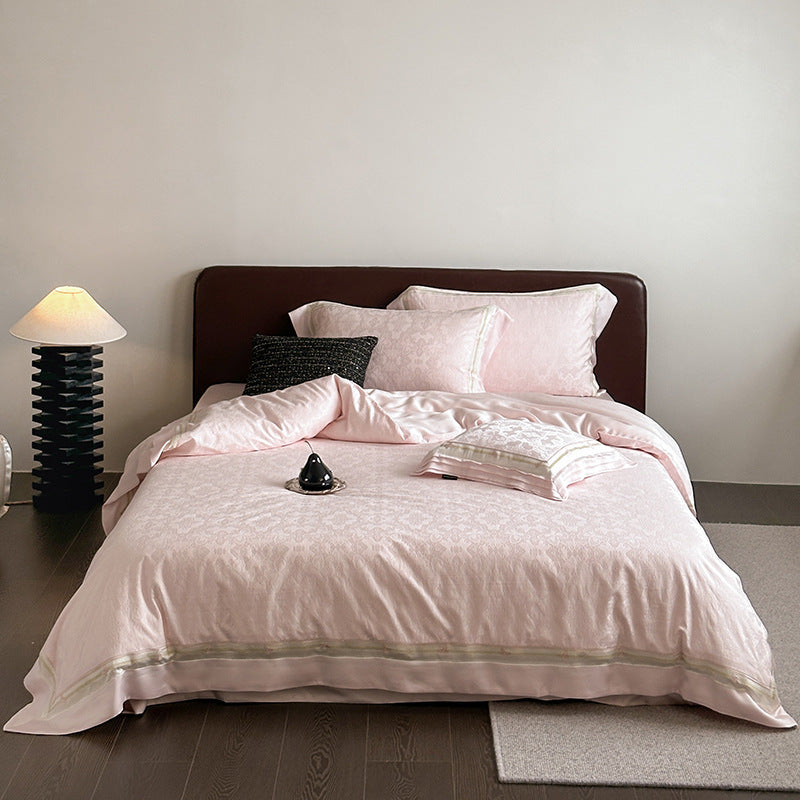 Jacquard Damask Duvet Cover Set with Sateen Backing Satin Border and Concealed Closure