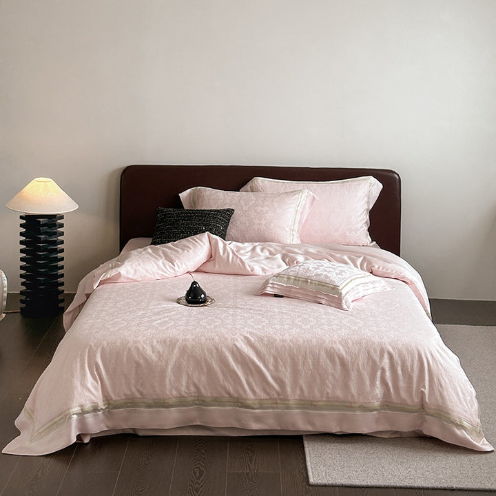 Jacquard Damask Duvet Cover Set with Sateen Backing Satin Border and Concealed Closure