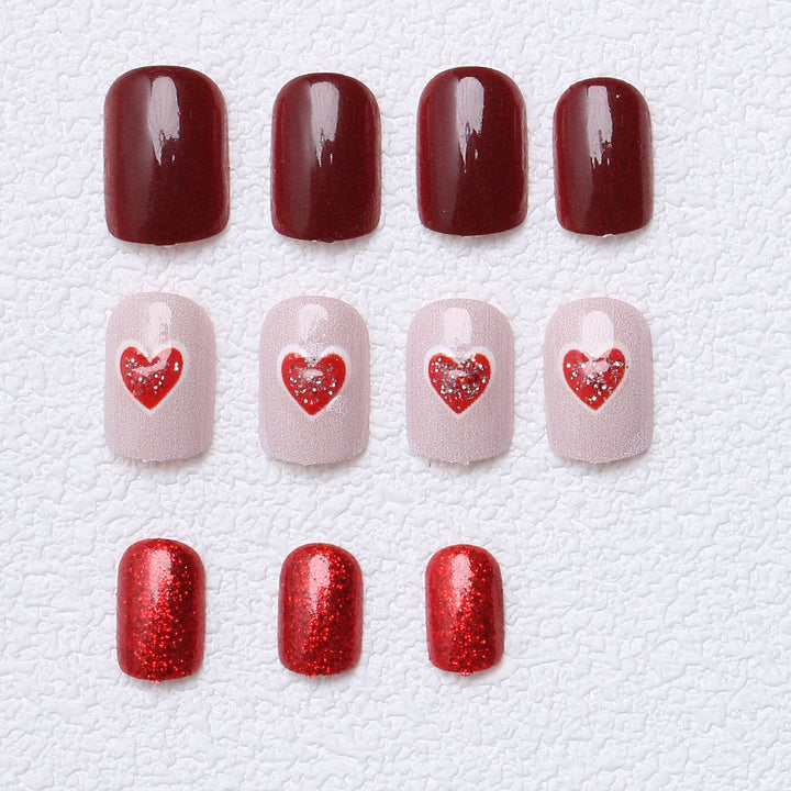 Heart-Embellished Glitter Press-On Nails Stornfield