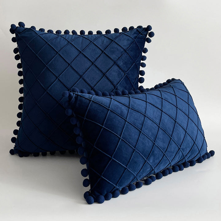 Decorative Velvet Pom-Pom Grid Tufted Throw Pillow Cover