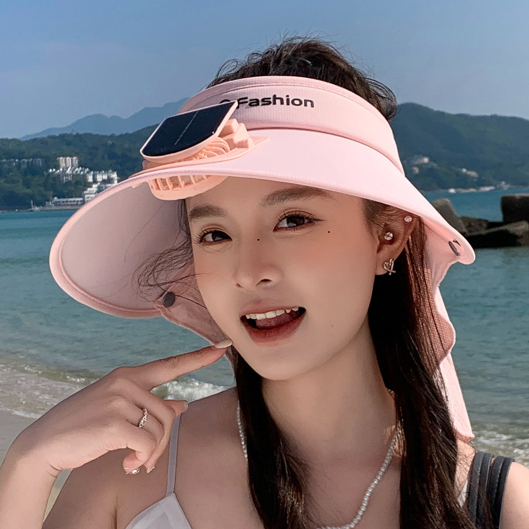 Visor with removable solar clip fan and UV protection neck strap Stornfield