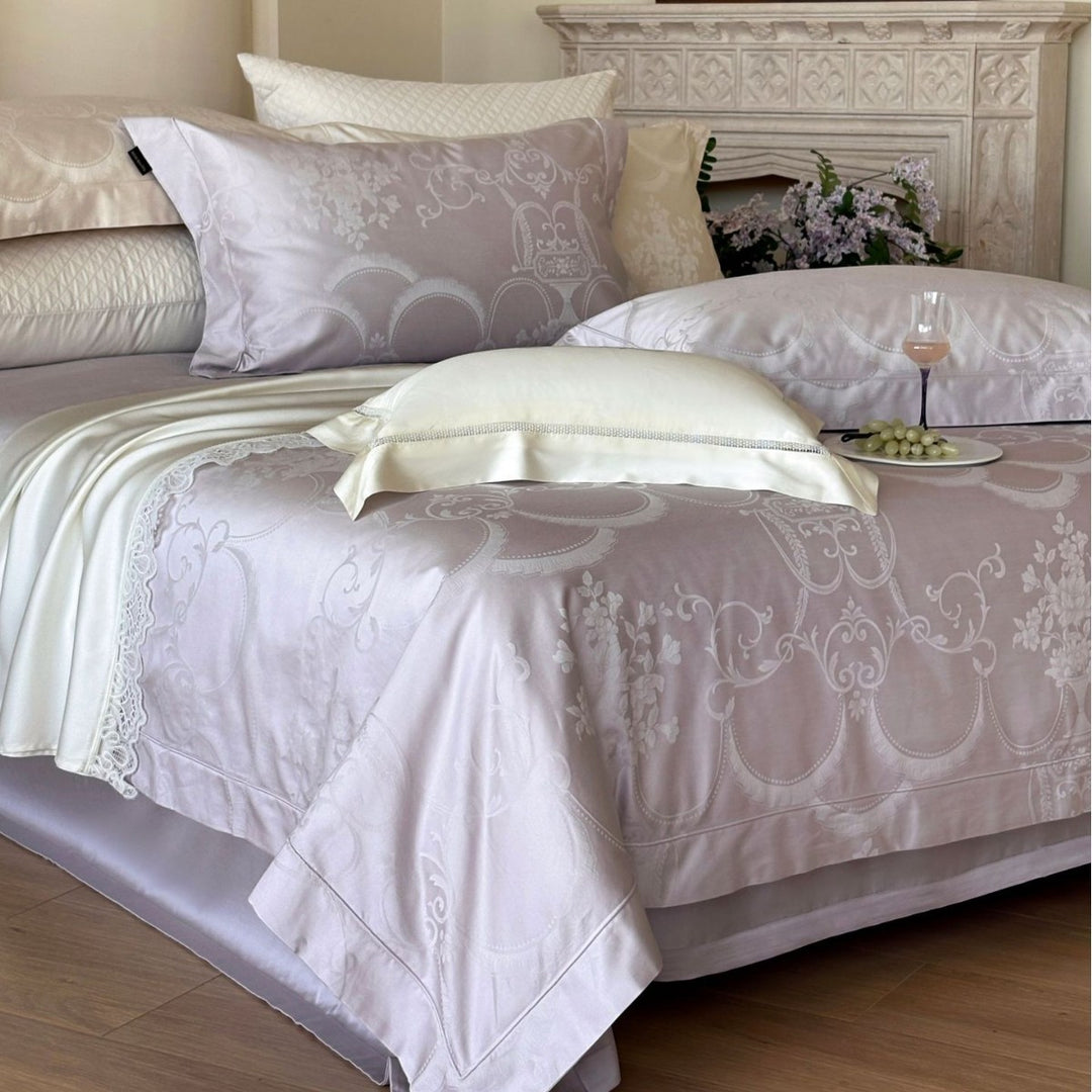 Premium Jacquard Damask Bedding Ensemble with Quilted Euro Shams