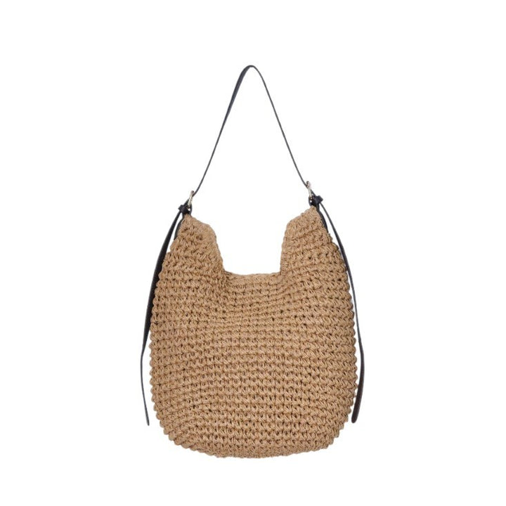 Trendy Shoulder Bag with Natural Weave and Leather Accents Stornfield