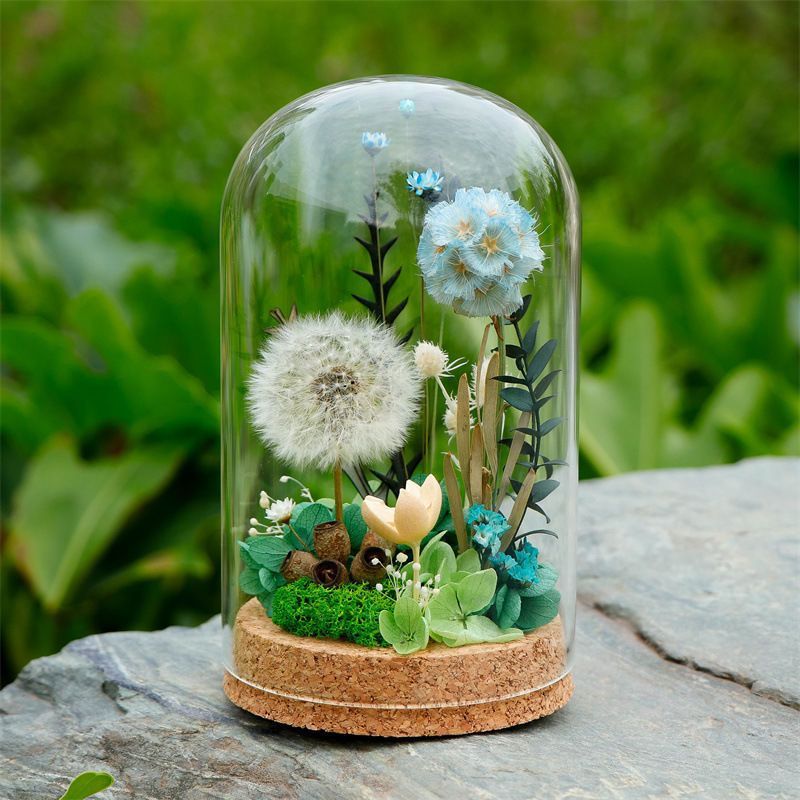 Decorative Glass Dome with Dandelion