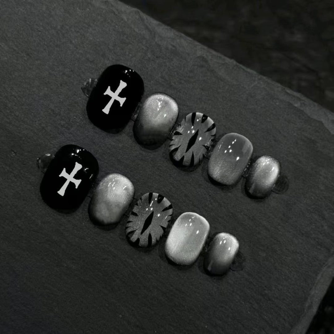 Artistic Press-On Nail Set with Geometric Designs Stornfield