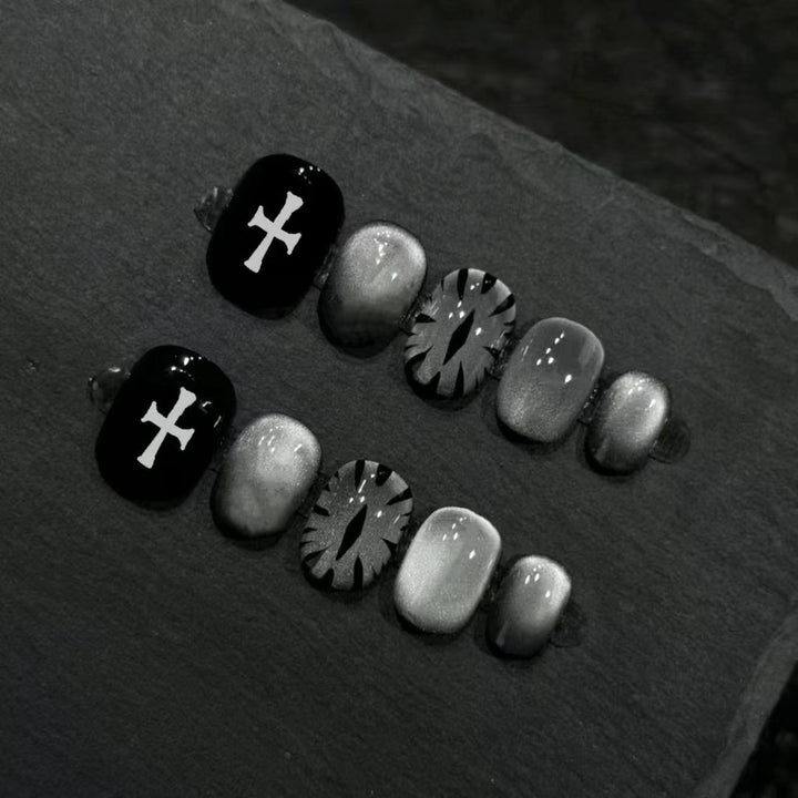 Artistic Press-On Nail Set with Geometric Designs Stornfield