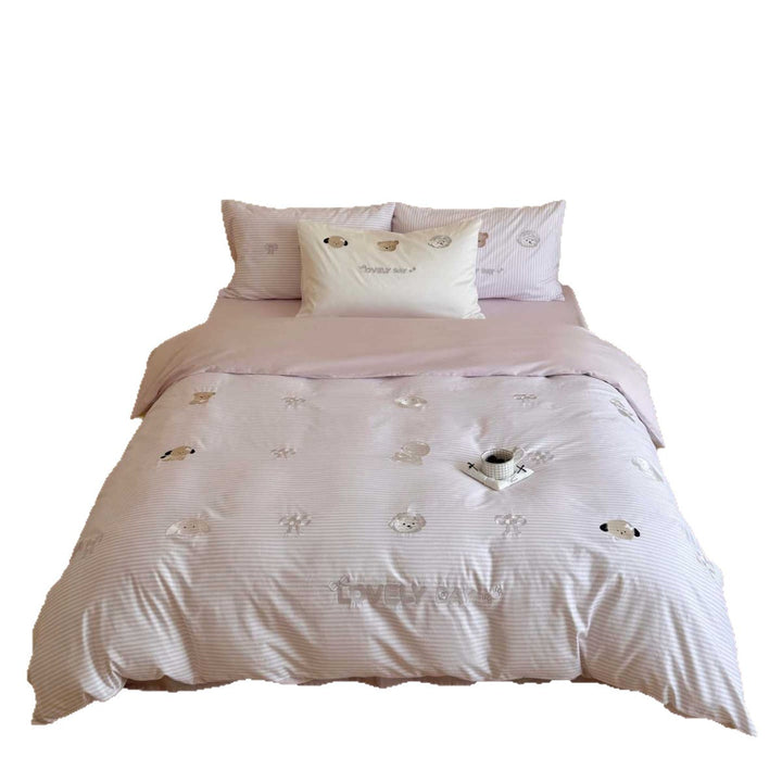 Cute Embroidered Puppy Cotton Duvet Cover Set