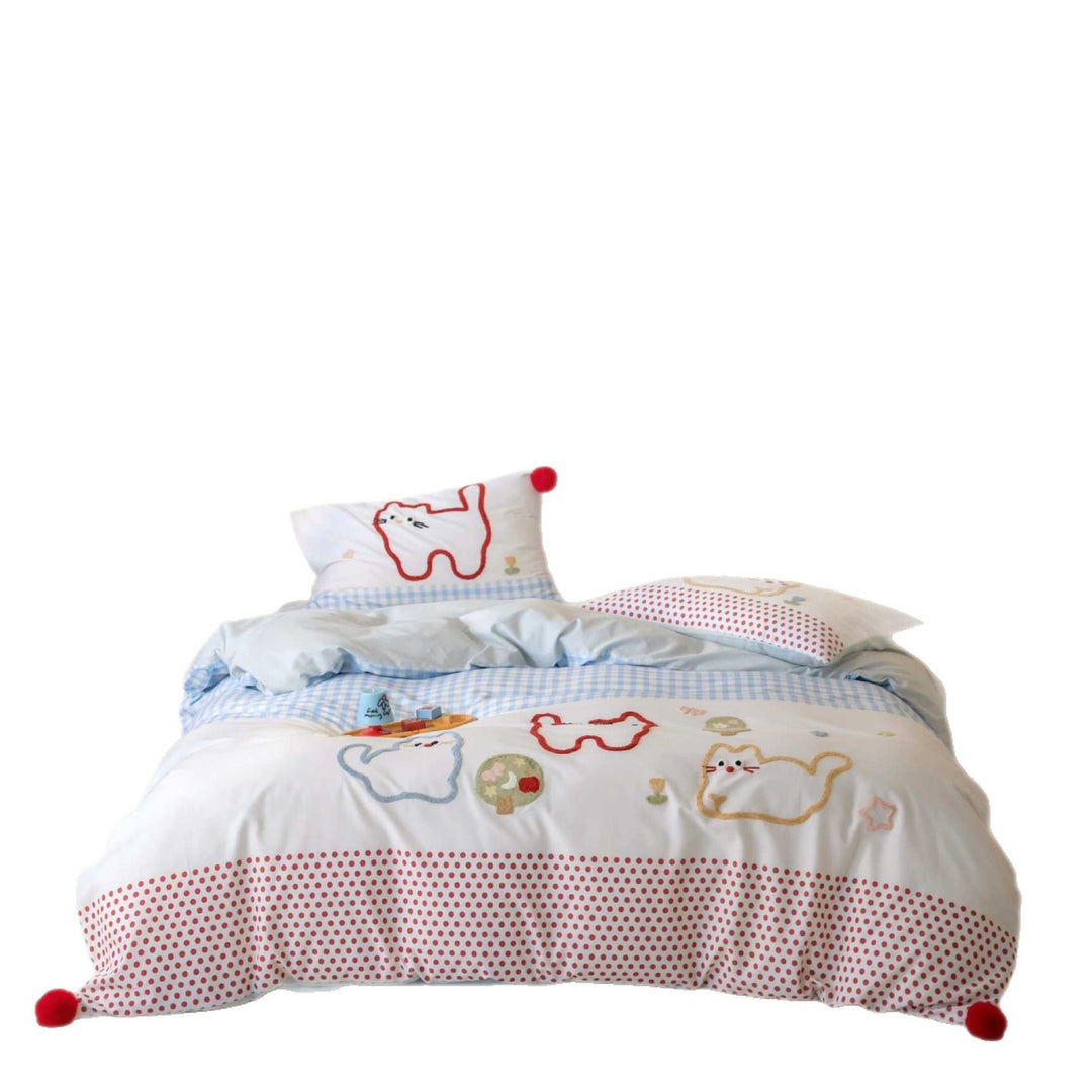 Children's Reversible Cotton Duvet Cover Set with Playful Elephant Print and Mixed Floral-Stripe Patchwork