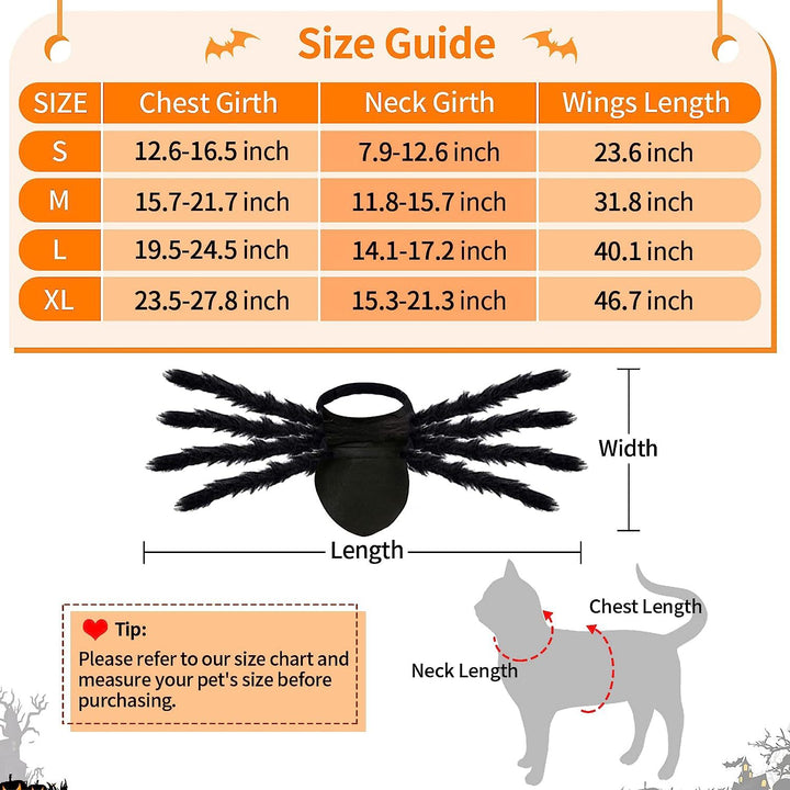 Adjustable pet spider costume with eight plush legs and velcro