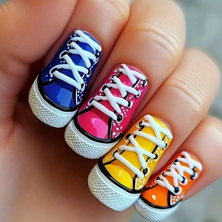 Creative art nails in colorful sneaker design Stornfield
