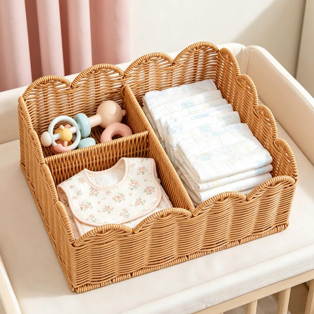 Decorative Scalloped Woven Storage Basket Stornfield