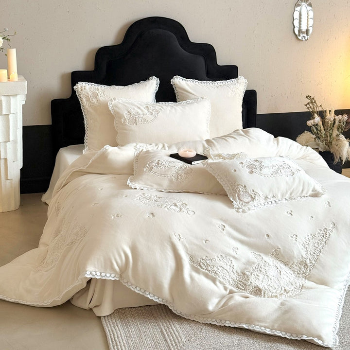 Plush Velvet-Texture Embroidered Duvet Cover & Sham Set