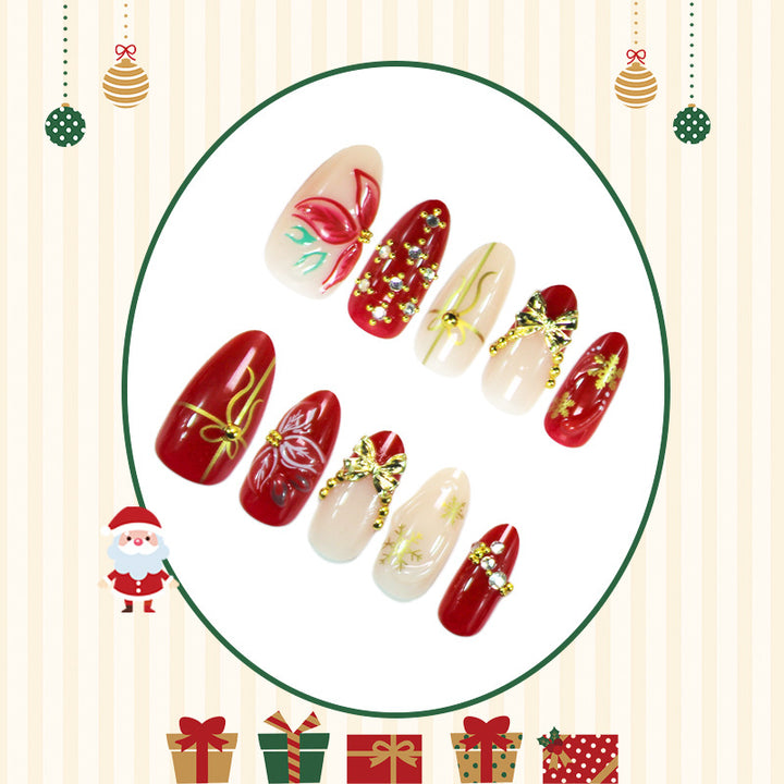 Artificial nail set with festive Christmas motifs and elegant embellishments Stornfield