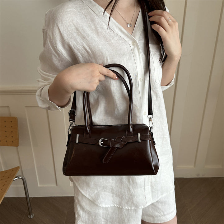 Glossy Accent Structured Handbag