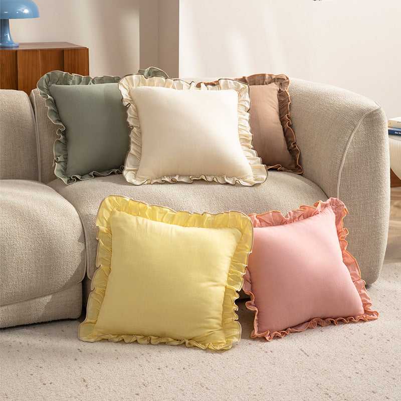 Decorative cushion with frill ruffle and linen texture Stornfield