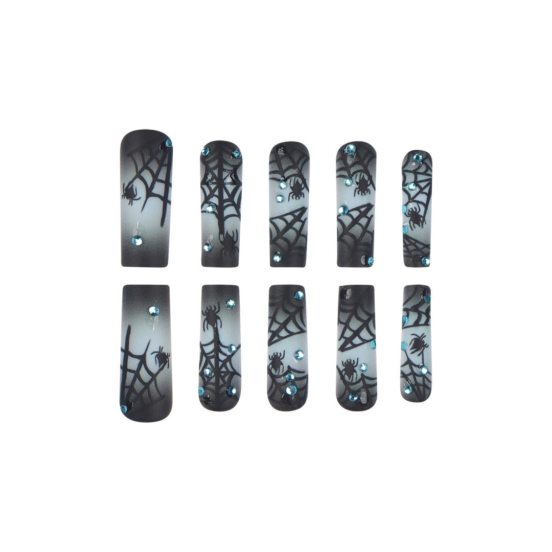 Halloween-Themed Stiletto Press-On Nails with Spider Web Design Stornfield