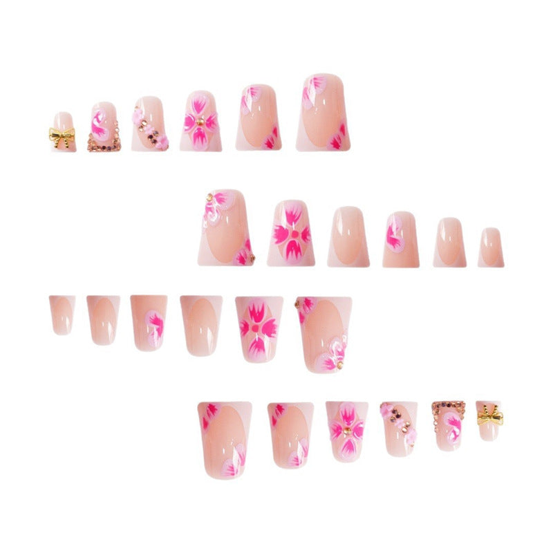 Elegant Floral Press-On Nail Art with Gem Accents Stornfield
