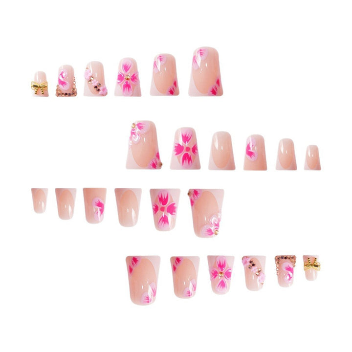Elegant Floral Press-On Nail Art with Gem Accents Stornfield
