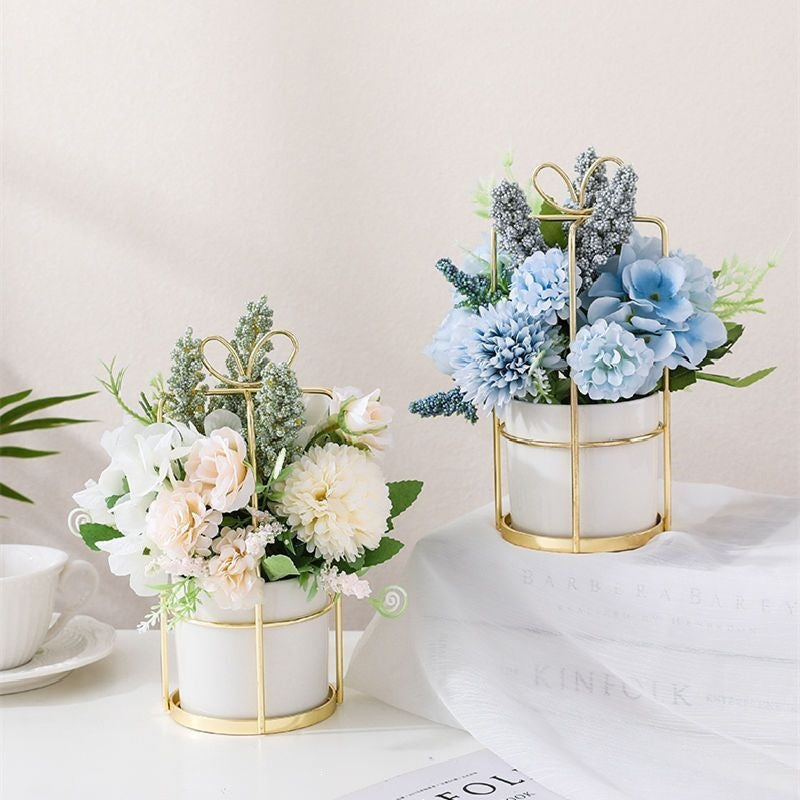 Elegant Floral Arrangement in Decorative Metal Planter