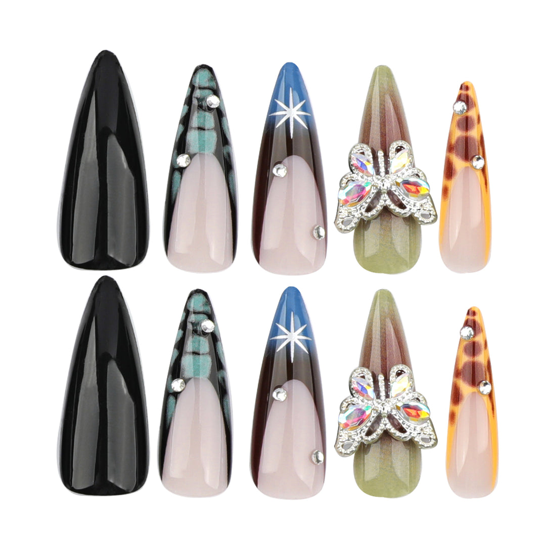Artful nail extensions with elegant designs and glitter Stornfield