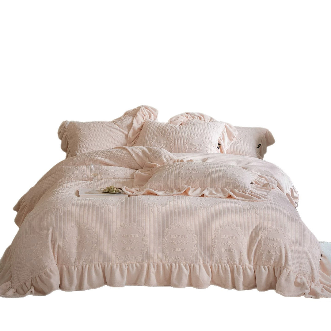 Soft Crinkle Jacquard Cotton Linen-Blend Ruffled Duvet Cover Set