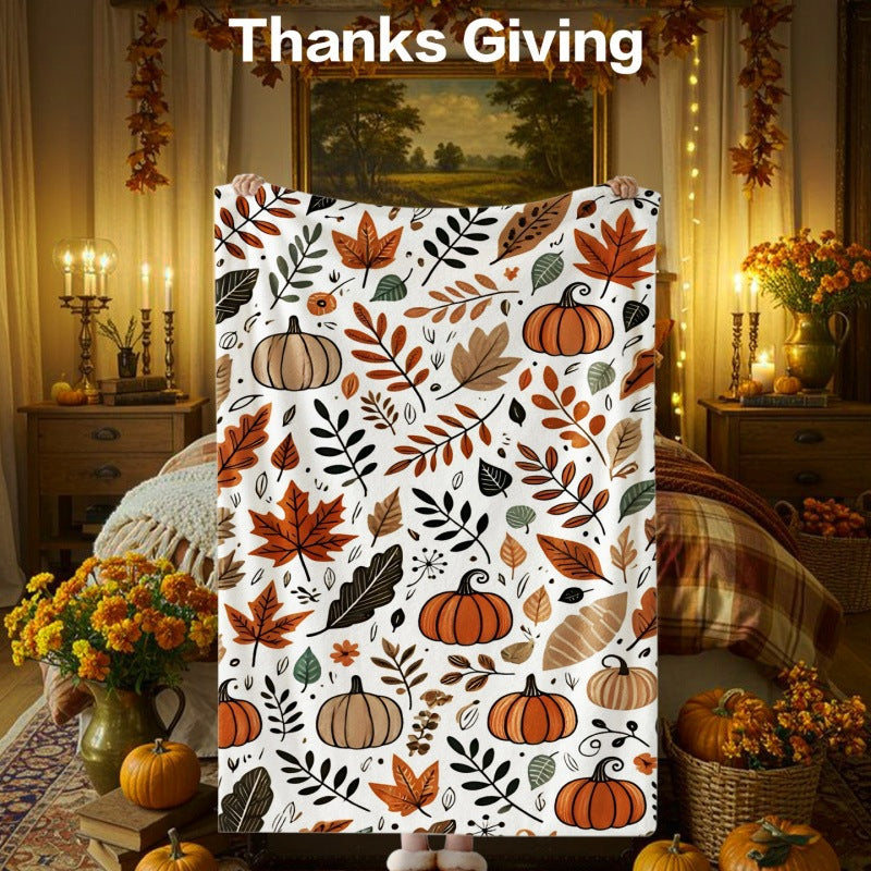 Thanksgiving-Themed Cozy Fleece Blanket