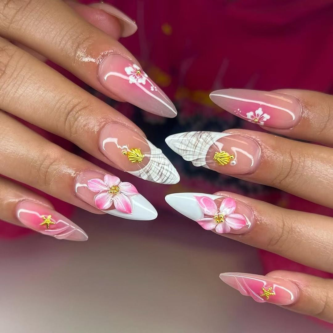 Floral-Designed Acrylic Nail Enhancements Stornfield