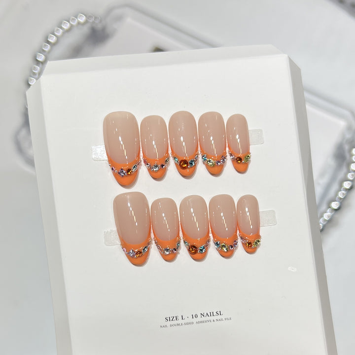 Decorative Press-On Nail Set with Rhinestone Accents Stornfield