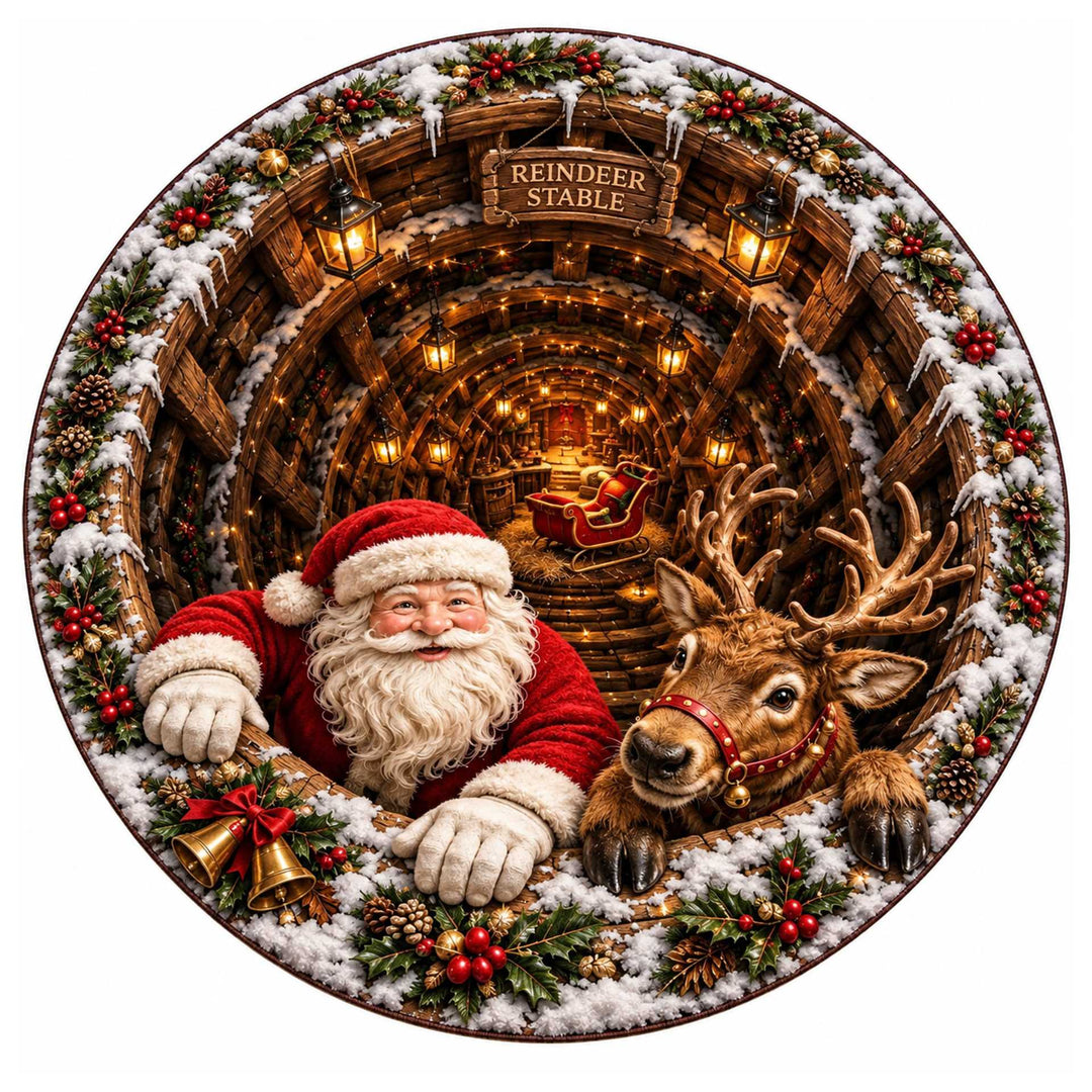 Festive Santa Claus Themed Round Mat for Home