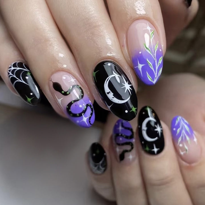 Artistic Halloween-Themed Press-On Nail Art Set Stornfield