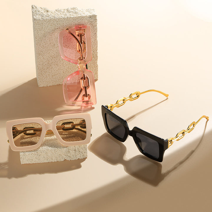 Women's fashionable sunglasses with unique rectangular frame and chain details Stornfield