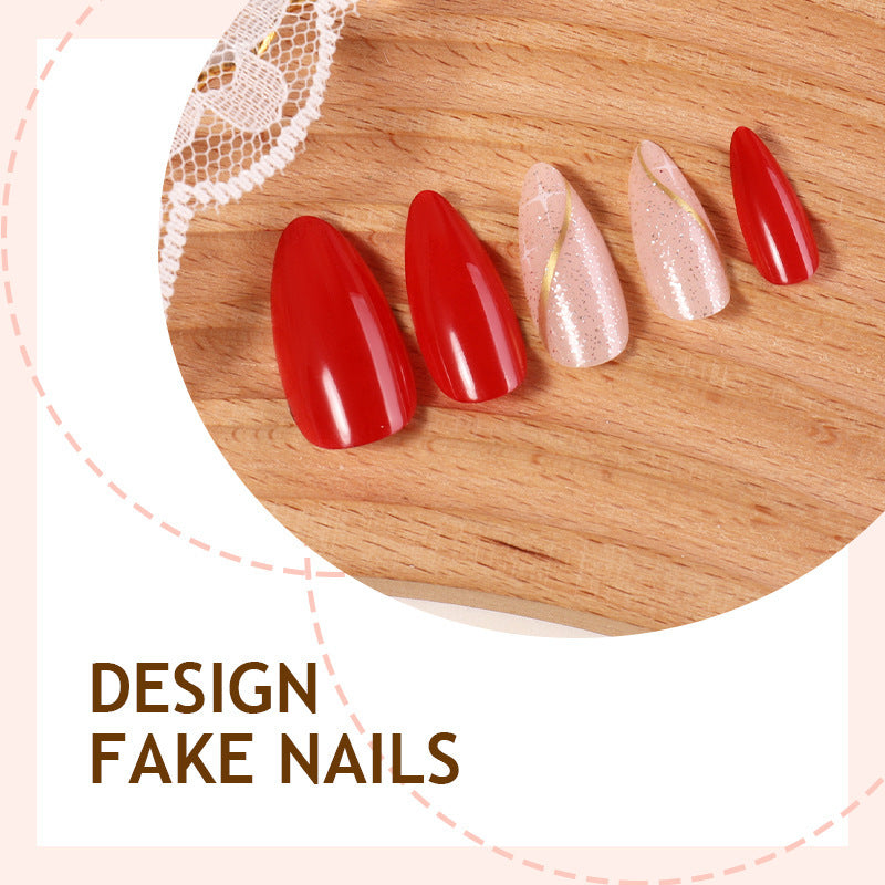 Artificial nail set with shiny red surface and stylish accents Stornfield