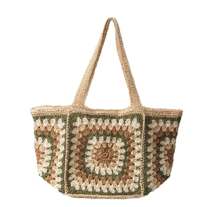 Beach bag made of hand-woven natural material with a square pattern Stornfield