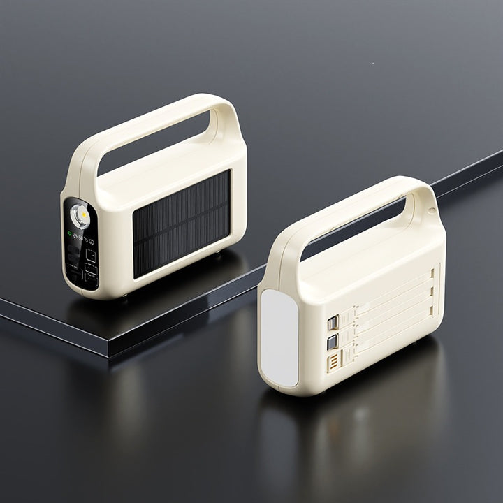 Portable solar power bank with integrated LED display and ergonomic carrying handle Stornfield