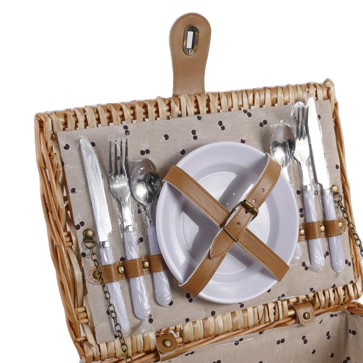 Ladies picnic basket with integrated dish set and decorative details Stornfield