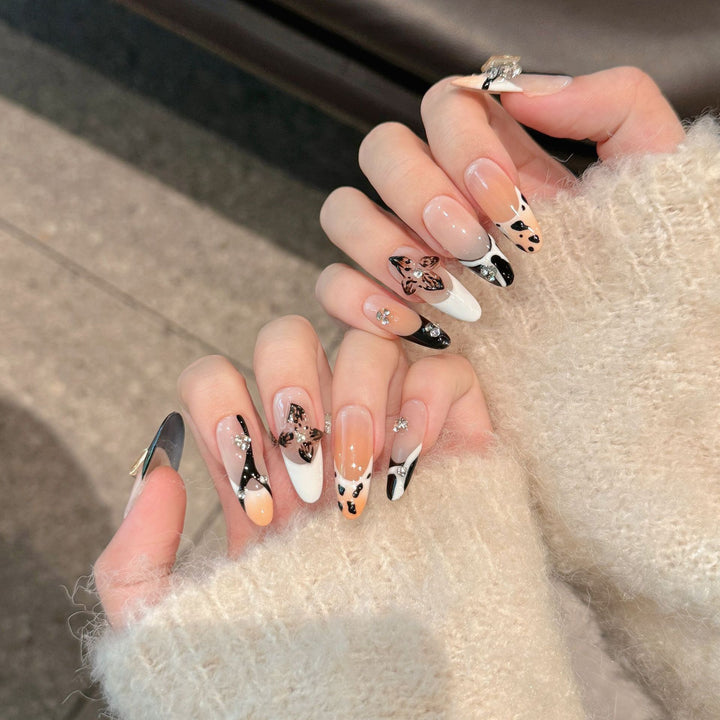 Decorative Press-On Nail Set with Stylish Floral Accents