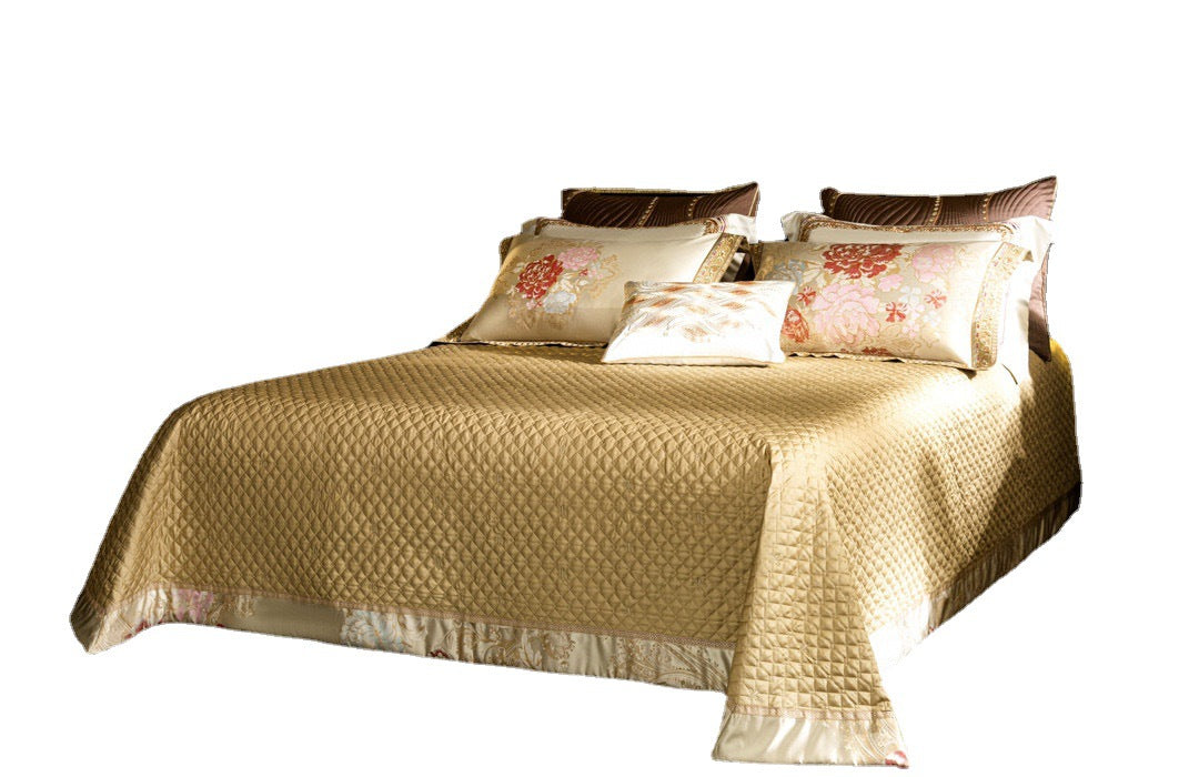 Premium Floral Jacquard Satin Duvet Cover Ensemble with Embroidered Border & Accent Pillow Shams