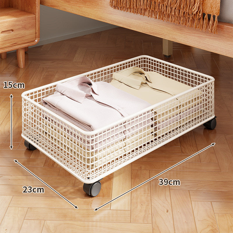 Underbed Low-Profile Metal Mesh Storage Drawer on Casters
