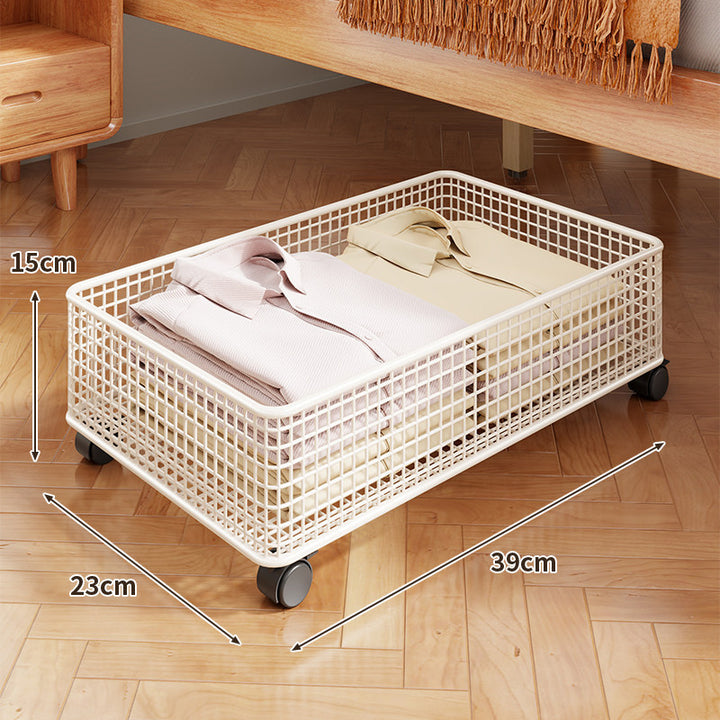 Underbed Low-Profile Metal Mesh Storage Drawer on Casters
