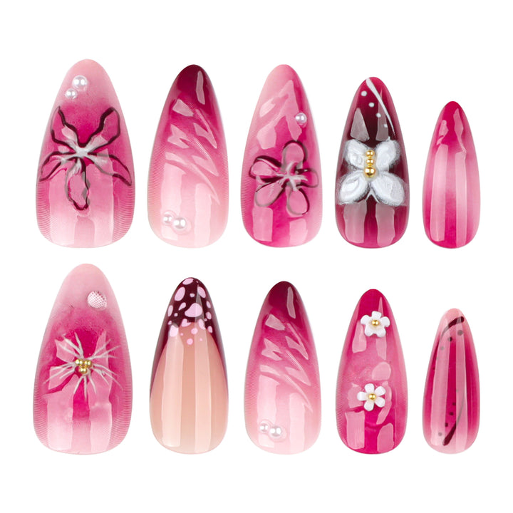 Artful nail extensions with floral details and ombre effect Stornfield