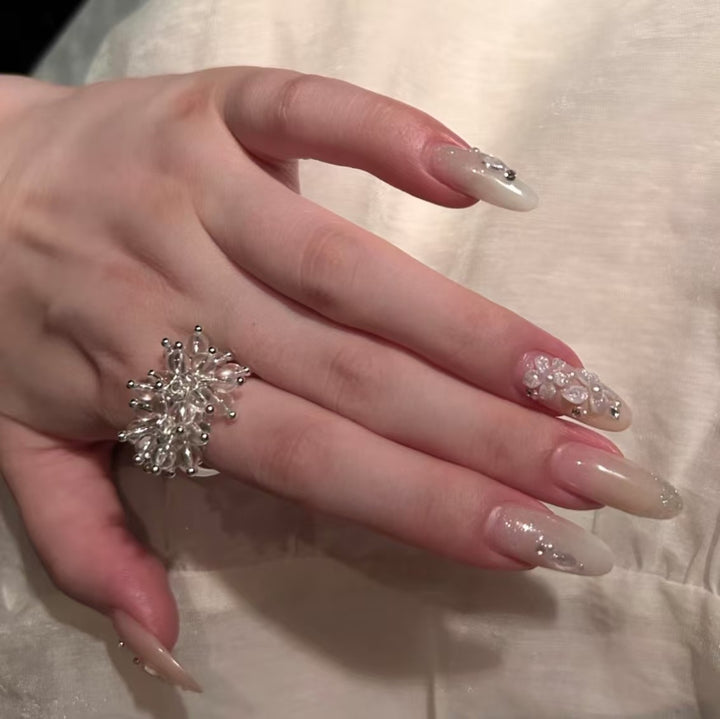 Decorative Floral Acrylic Nail Extensions